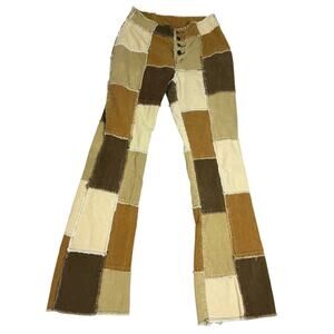 Vintage Zana Di Brown Tan Patchwork Low Waist Flare Jeans Womens Size 5/6